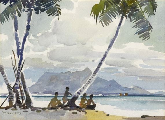 FIGURES ON A BEACH by Yong Mun Sen, 1947