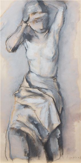 Kobieta upinająca włosy by Leopold Gottlieb