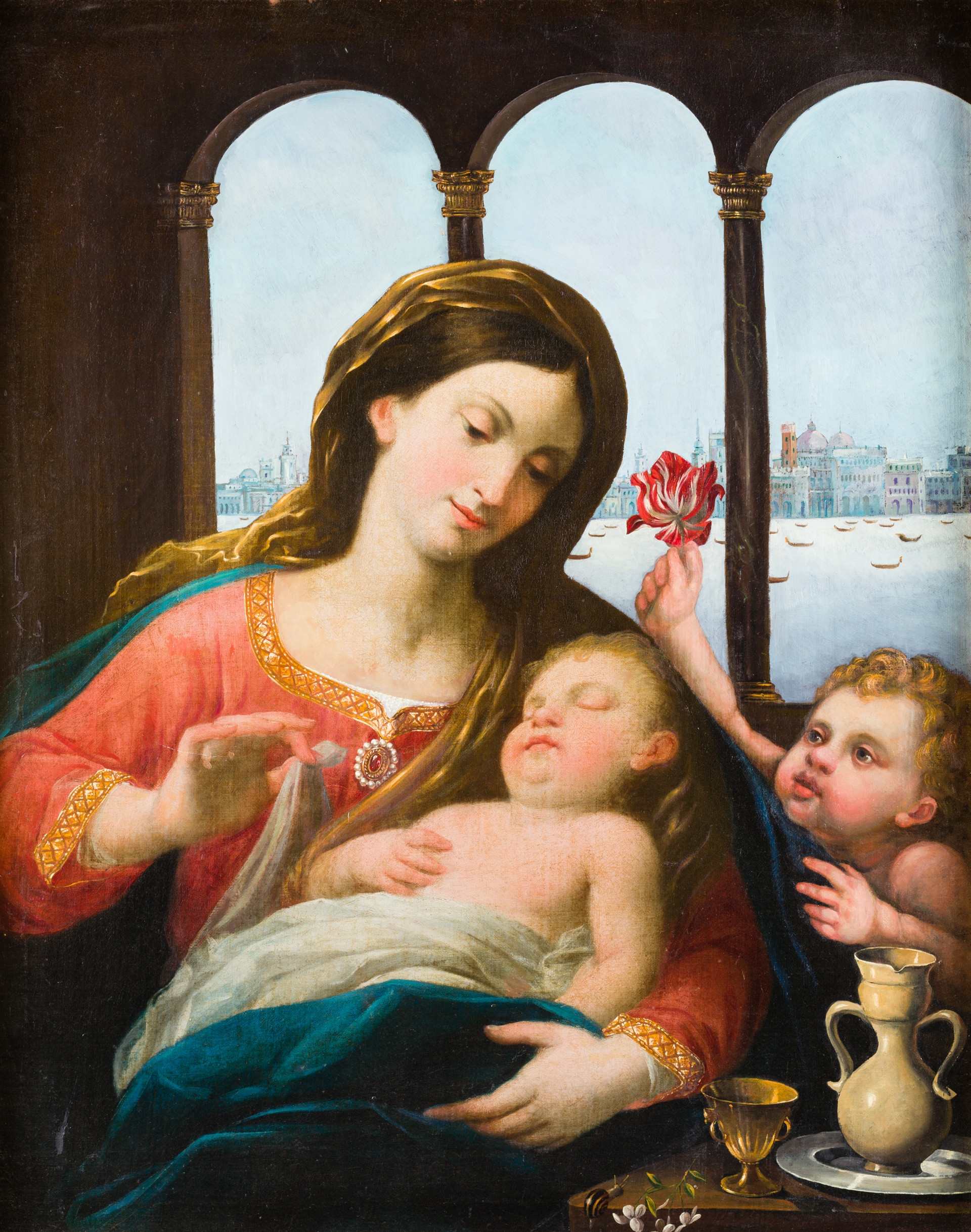 La Virgen con el Niño dormido y san Juanito by Roman School, 17th Century