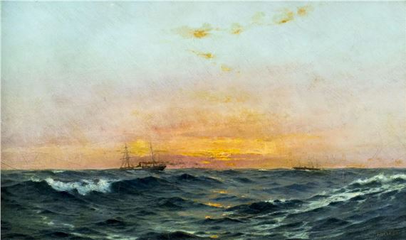 Sunset Seascape with Ships by Henry Talbot