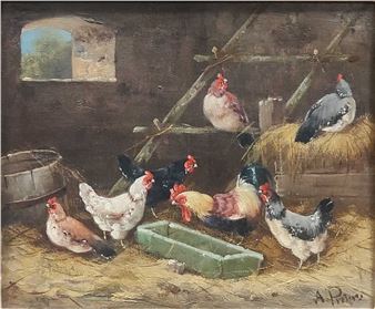 Chickens in a barn - Alfred Prehn
