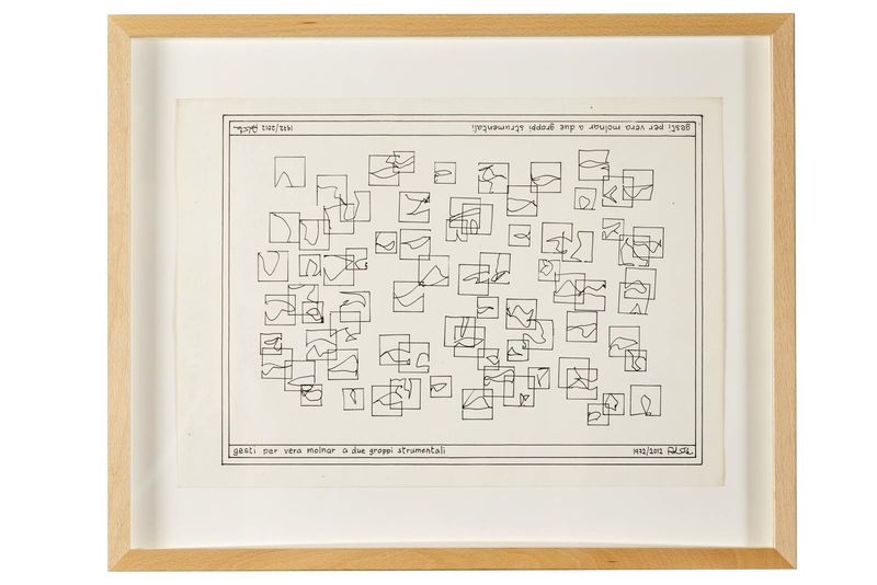 Artwork by Milan Adamčiak, Gesti per Vera Molnar a due groppi strumentali, grafická partitúra Z cyklu Rotabilné partitúry (otočná), Made of Marker on paper
