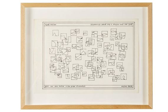 Gesti per Vera Molnar a due groppi strumentali, grafická partitúra Z cyklu Rotabilné partitúry (otočná) - Milan Adamčiak