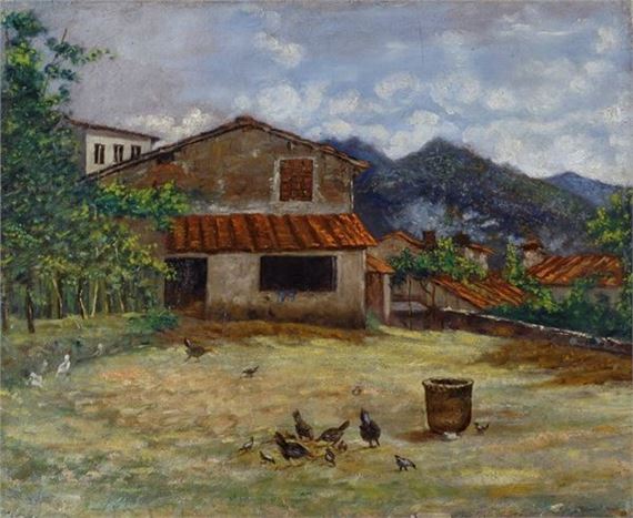 View of the countryside with farmhouse by Adolfo Tommasi