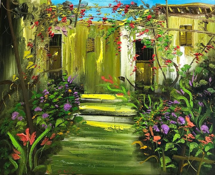 Artwork by Le Minh Duc, Acrylic on canvas, "Backyard garden, Made of Acrylic on canvas