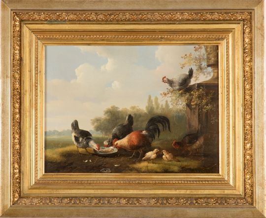 Hühner in einer Parklandschaft by Albertus Verhoesen, 1859