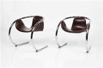 Pair of cantilevered armchairs, 1970s - Byron Botker