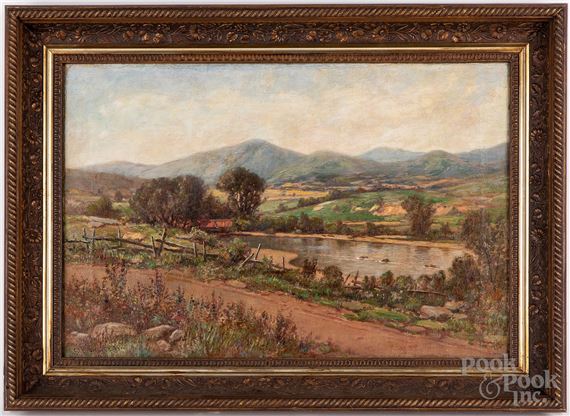 Landscape with a country road beside a stream by Daniel Folger Bigelow