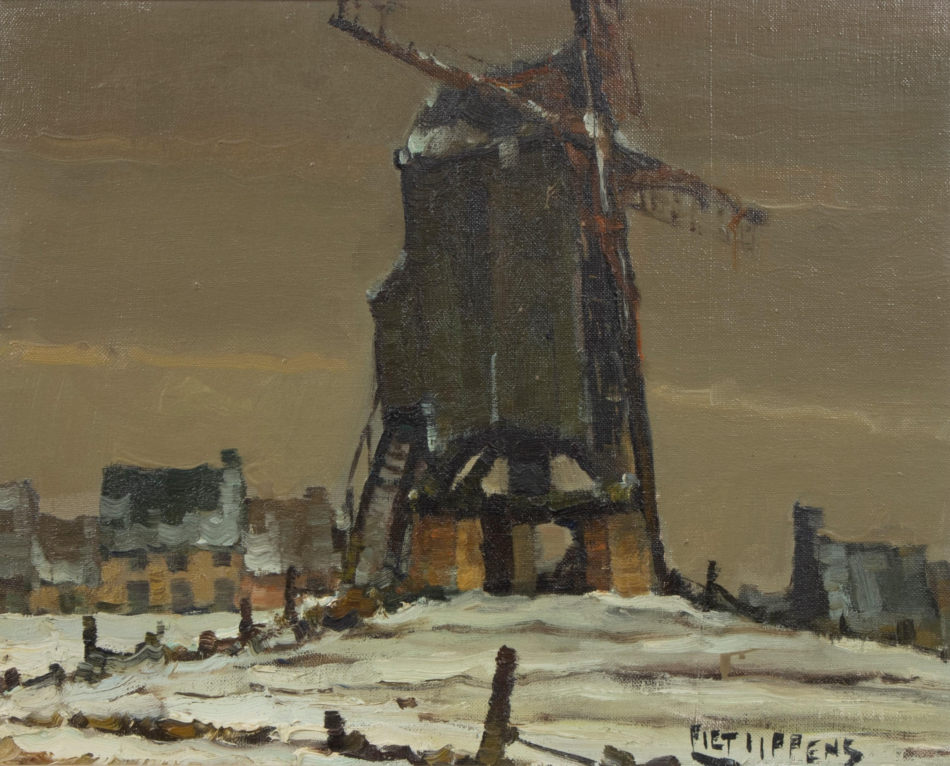 Artwork by Piet Lippens, Landscape with mill, Made of Oil on canvas