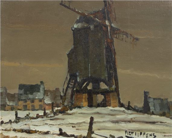 Landscape with mill by Piet Lippens