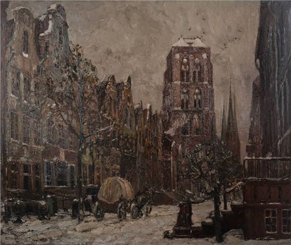 Danzig - Winterliche Stadtansicht mit Blick auf die Marienkirche by Ernst Kolbe