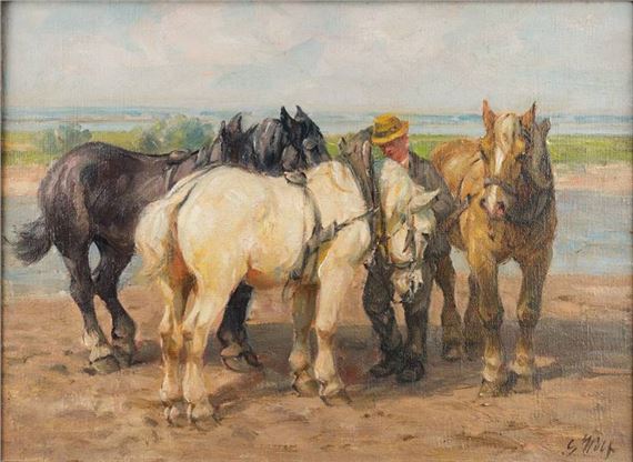 Bauer mit Arbeitspferden by Georg Wolf
