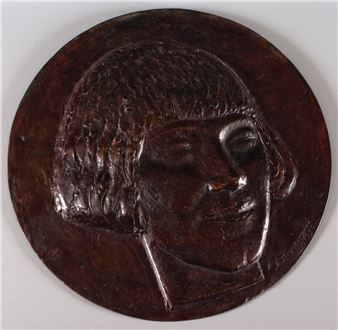 MEDALION W STYLU ART DECO Z GŁOWĄ DZIEWCZYNY - Franciszek Strynkiewicz