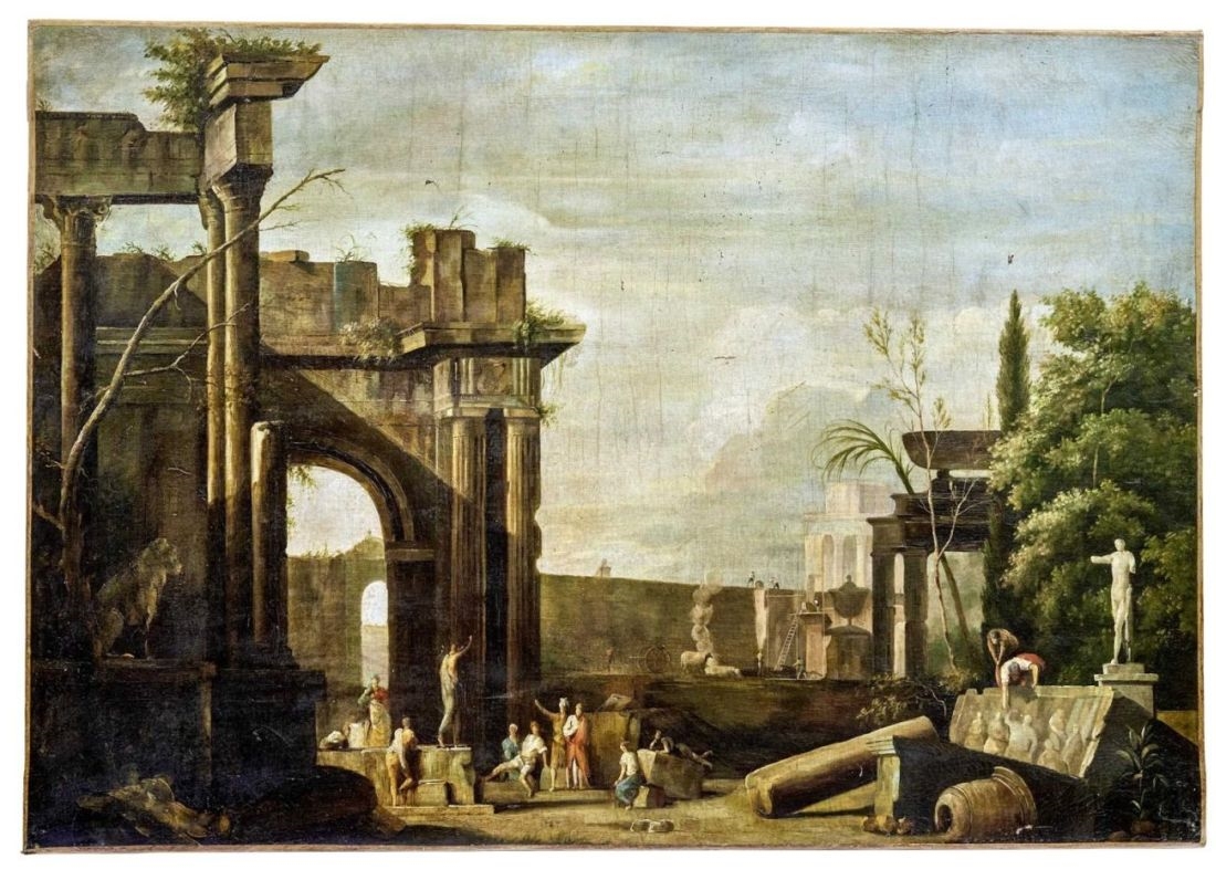 A Capriccio Of Classical Ruins With Peasants And A Sol
