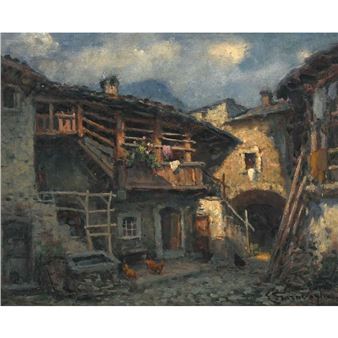 Italian Courtyard with Chickens - E. Garavoglio