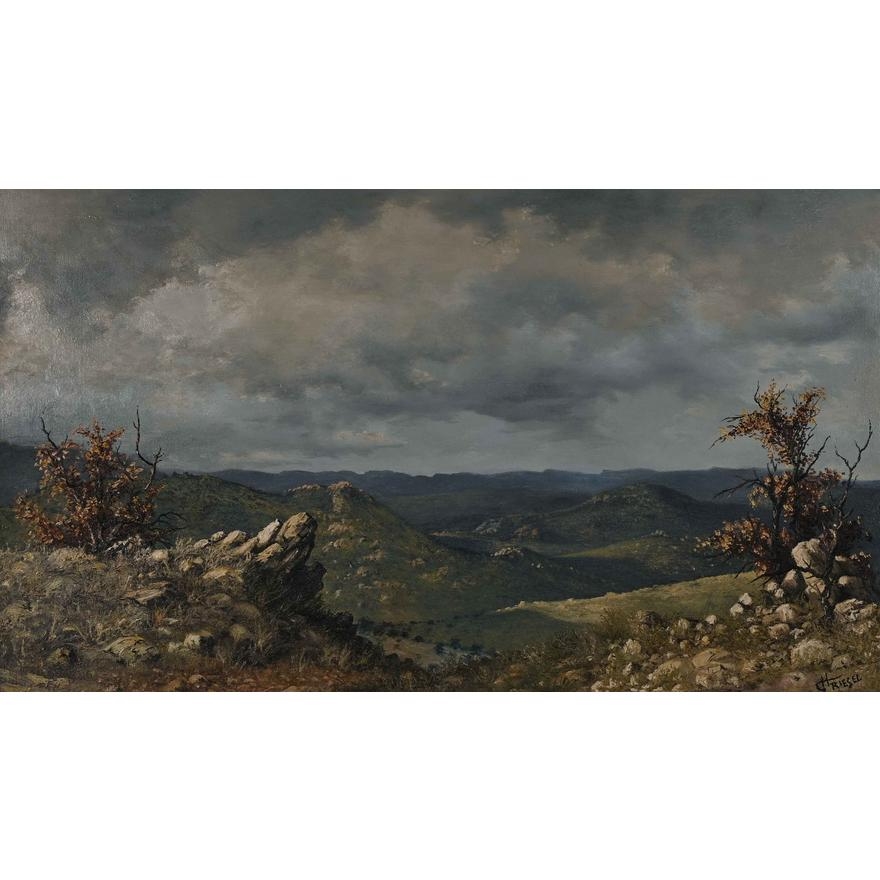 Artwork by Hennie Griesel, View from a Mountain Top, Made of oil on canvas mounted on board