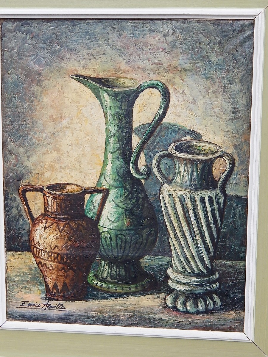 Artwork by Erich Meili, Still life with jugs, Made of oil on canvas