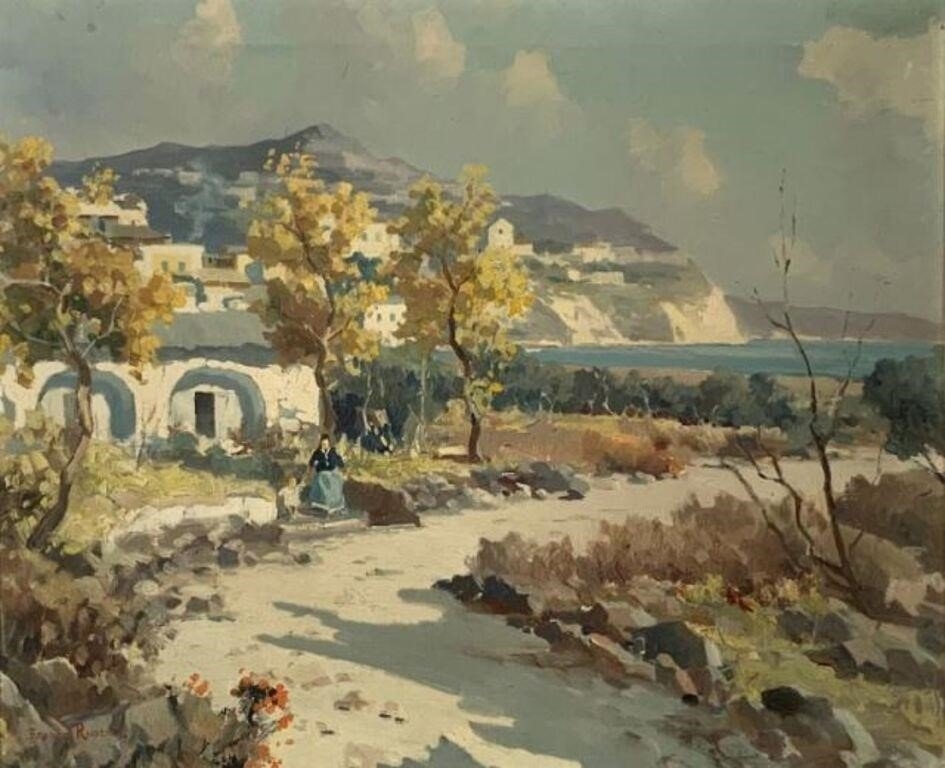Franco Ruocco | A Vintage oil painting on Canvas of a bright | MutualArt