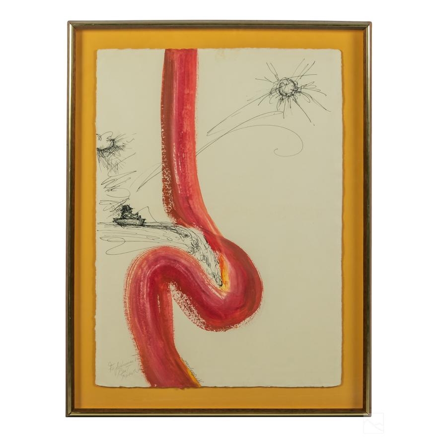 Robert Sargent An abstract figural watercolor and pen composition with a seated figure in a