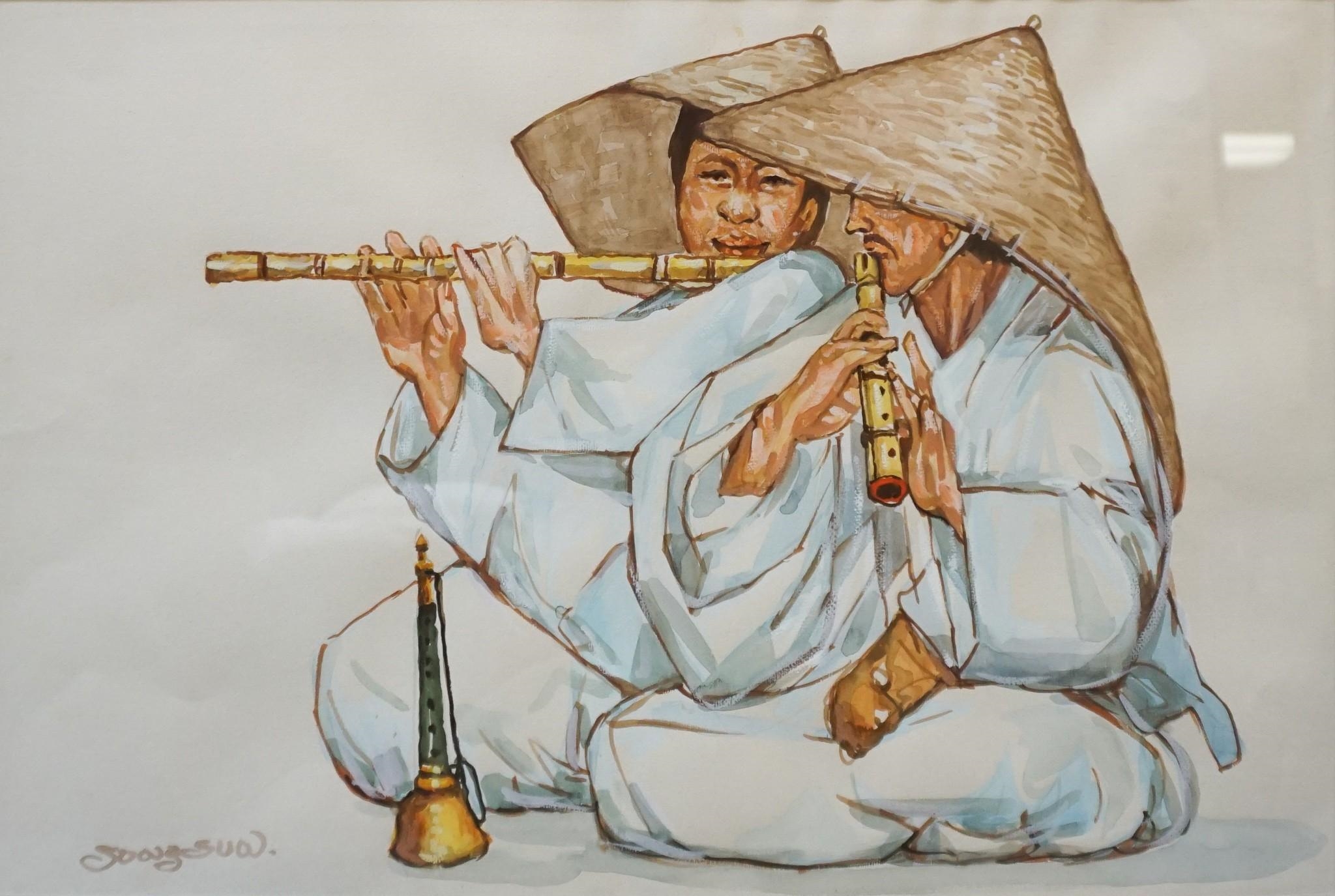 Chinese School, 20th Century Two Shakuhachi Players MutualArt