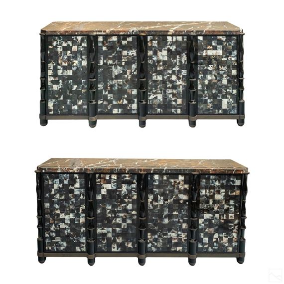 Pair of tessellated horn credenza cabinets by Eugène Printz, Peter Marino