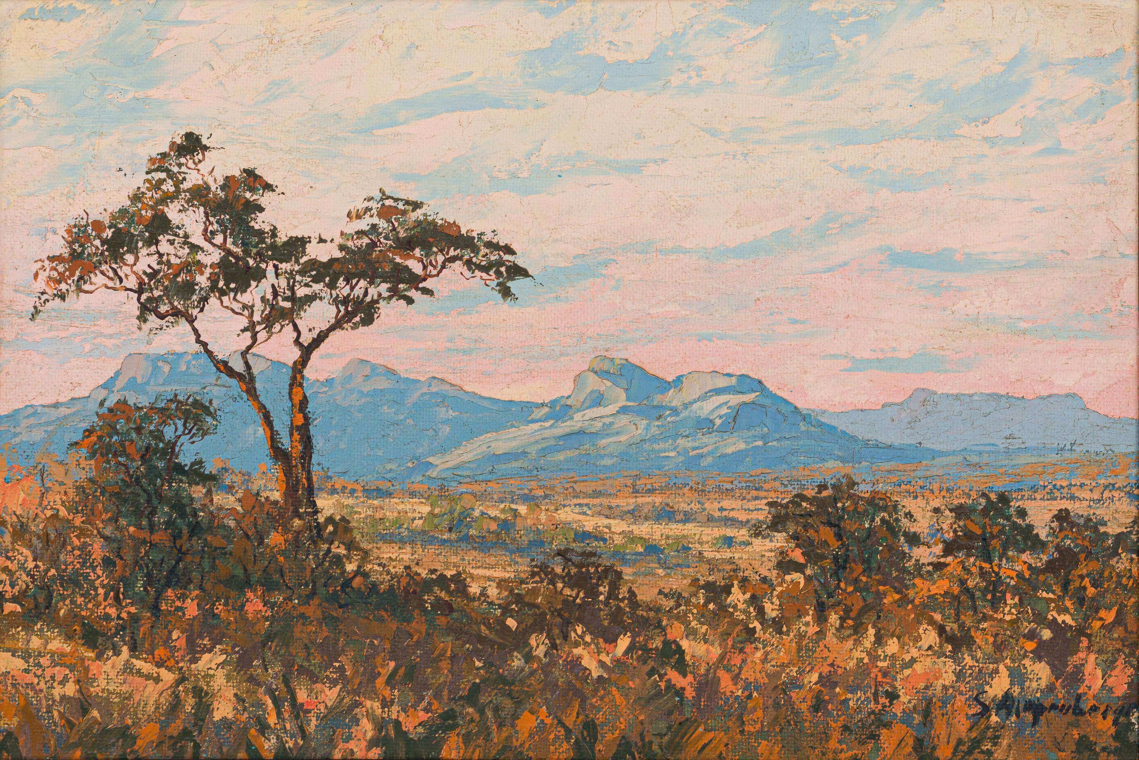 Artwork by Stefan Ampenberger, Landscape with Distant Mountains, Made of oil on canvas