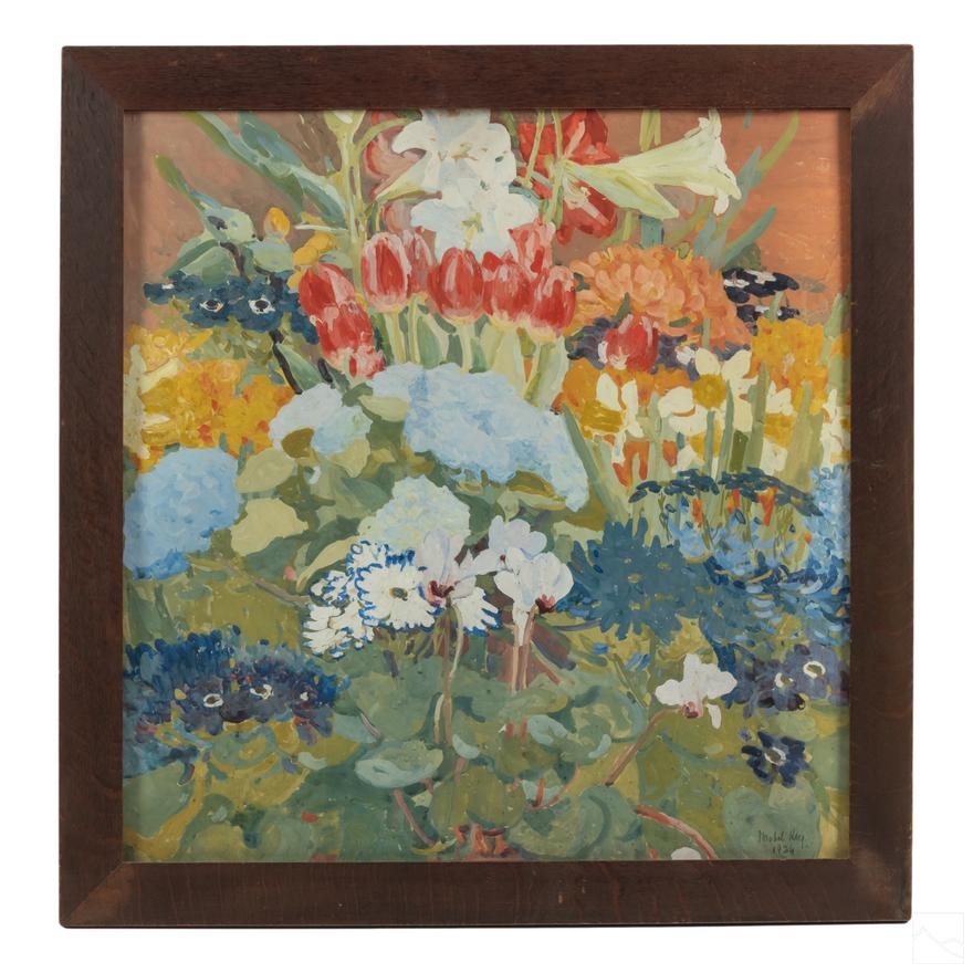 Mabel Key | A still life with a profusion of colorful floral forms ...