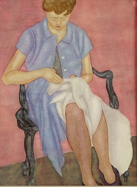 Nähende Frau im Sessel by Franz Werneke, 1906