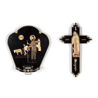 Pair of Straw Appliqué: San Isidro Labrador, 1999 + Straw Appliqué Cross, 1998 - Diana Moya-Lujan
