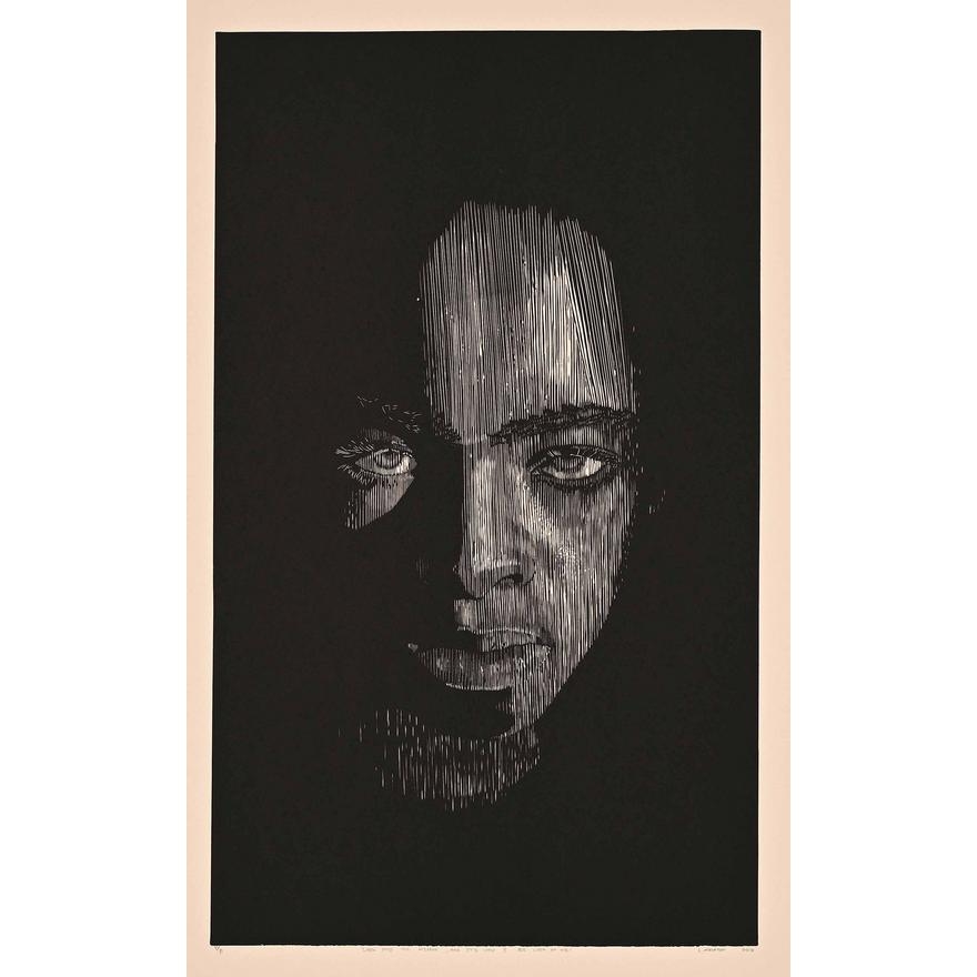 Artwork by Leroye Malaton, Look into the mirror, and it's you I see look at me, Made of linocut