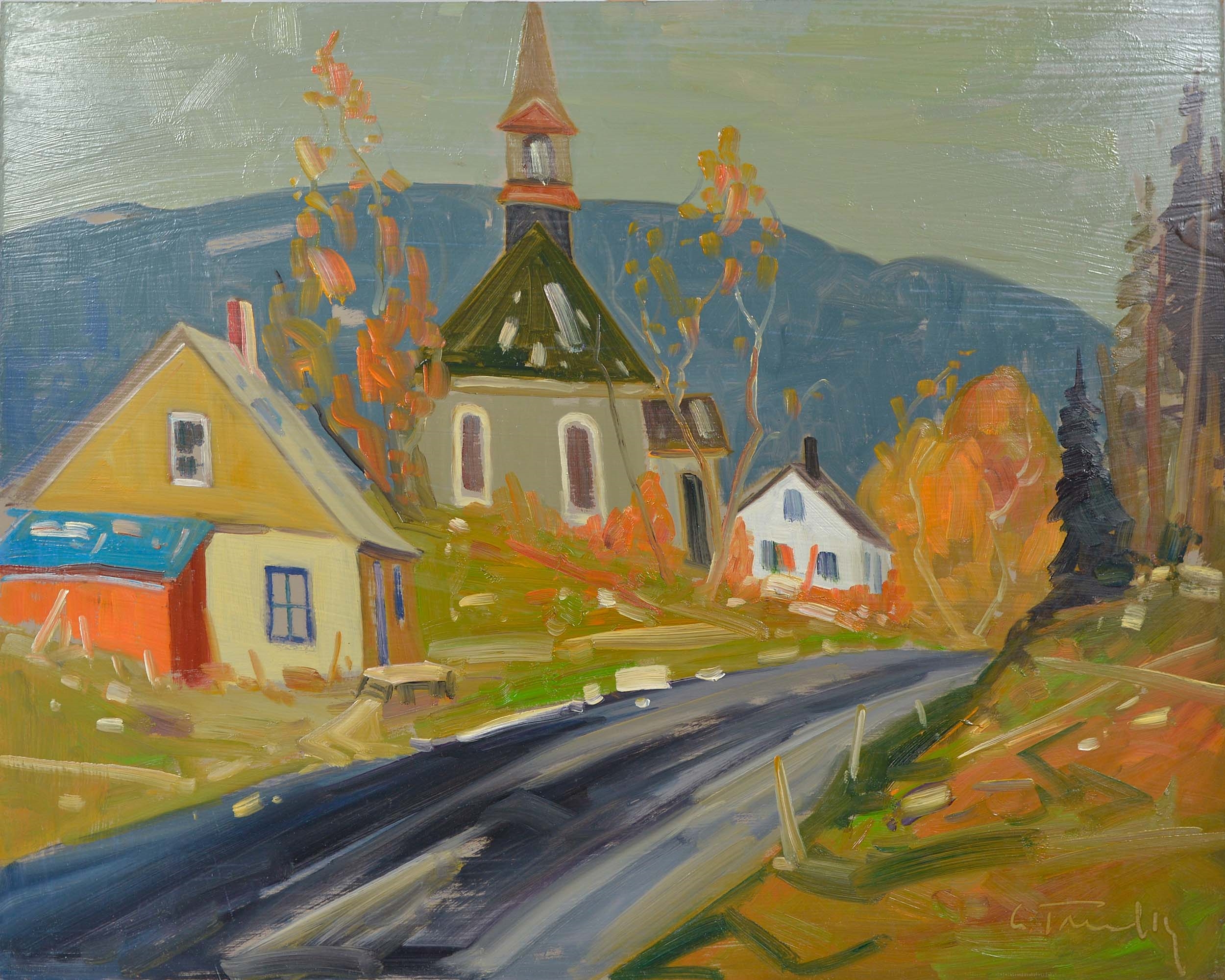 Artwork by Louis Tremblay, L'église du village, Made of Oil on hardboard