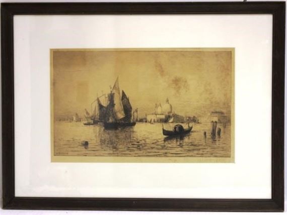 ETCHING, VENICE CANAL SCENE by Lemuel D. Eldred