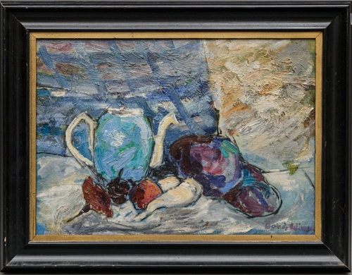 Artwork by Doris Wimmer, Stillleben mit blauer Kaffeekanne, Made of Oil on canvas