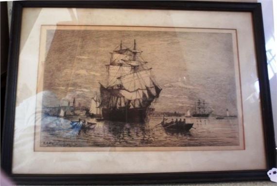 FRAMED AND GLAZED ETCHING BY by Lemuel D. Eldred