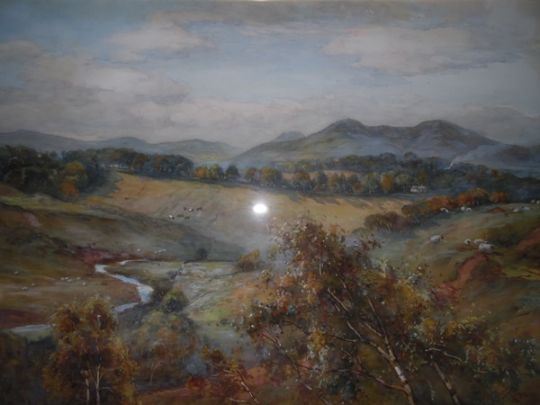 James Kinnear (circa 1846-1917) Watercolour Valley landscape with meandering stream by James Scott Kinnear, dated 1907