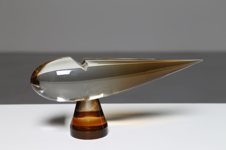 Alfredo Barbini Scultura in vetro incolore marrone sfumato, Vetreria