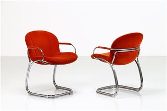 Pair of chairs in chromed metal and fabric, Sabrina model by Rima, 1970s - Giorgio Rinaldi