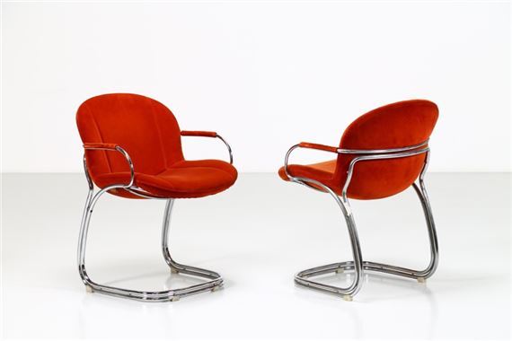 Pair of chairs in chromed metal and fabric, Sabrina model by Rima, 1970s - Giorgio Rinaldi