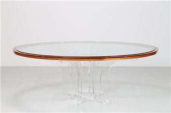 Round plexiglass table with glass top by Xom Collection, 1970s - Luciano di Pilla