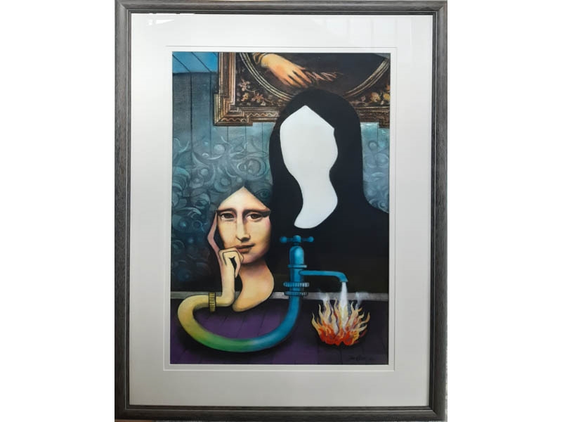 Artwork by Joe Rose, Mona Lisa Reflecting, Made of Mixed media on paper