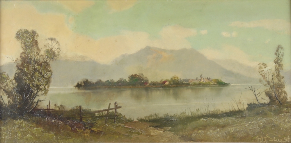 P. J. Stuart | lake scene with distant mountains | MutualArt