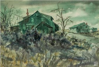 Winter landscape scene with houses - Elizabeth Ryan