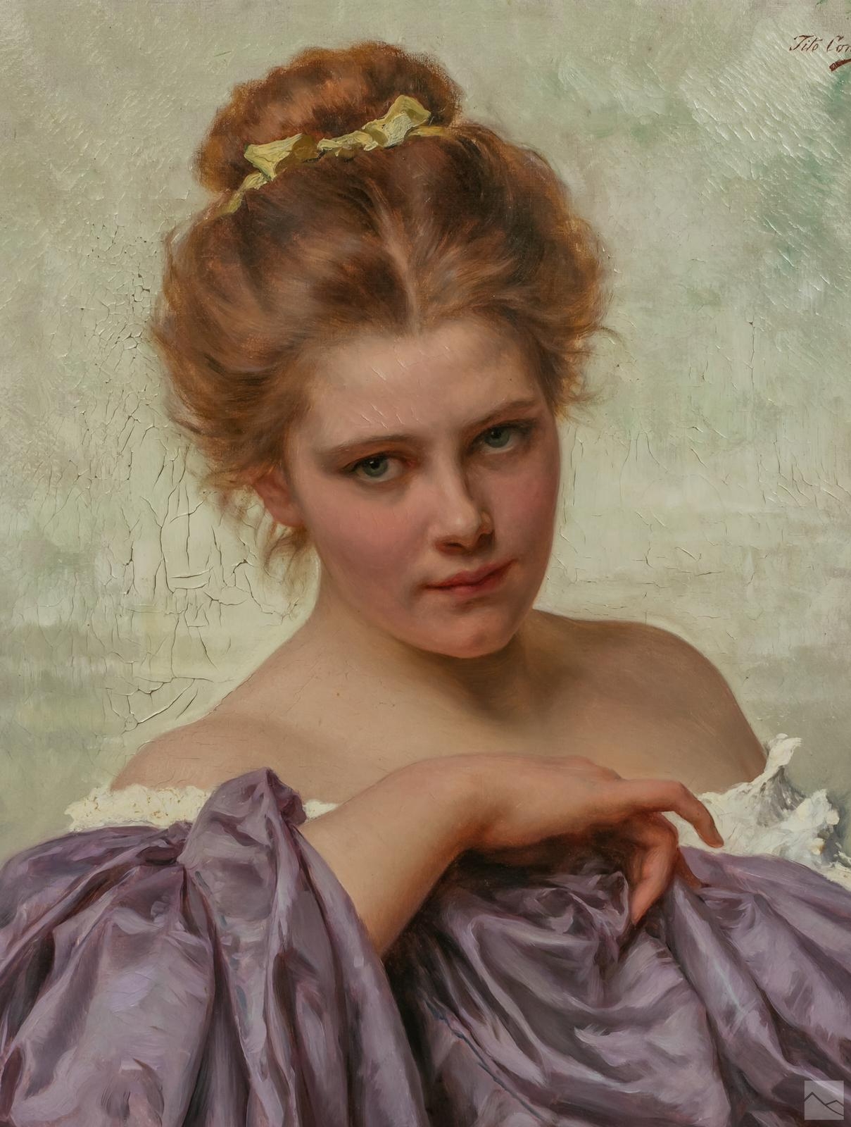 Tito Conti | Portrait of a young woman wearing a purple off the ...