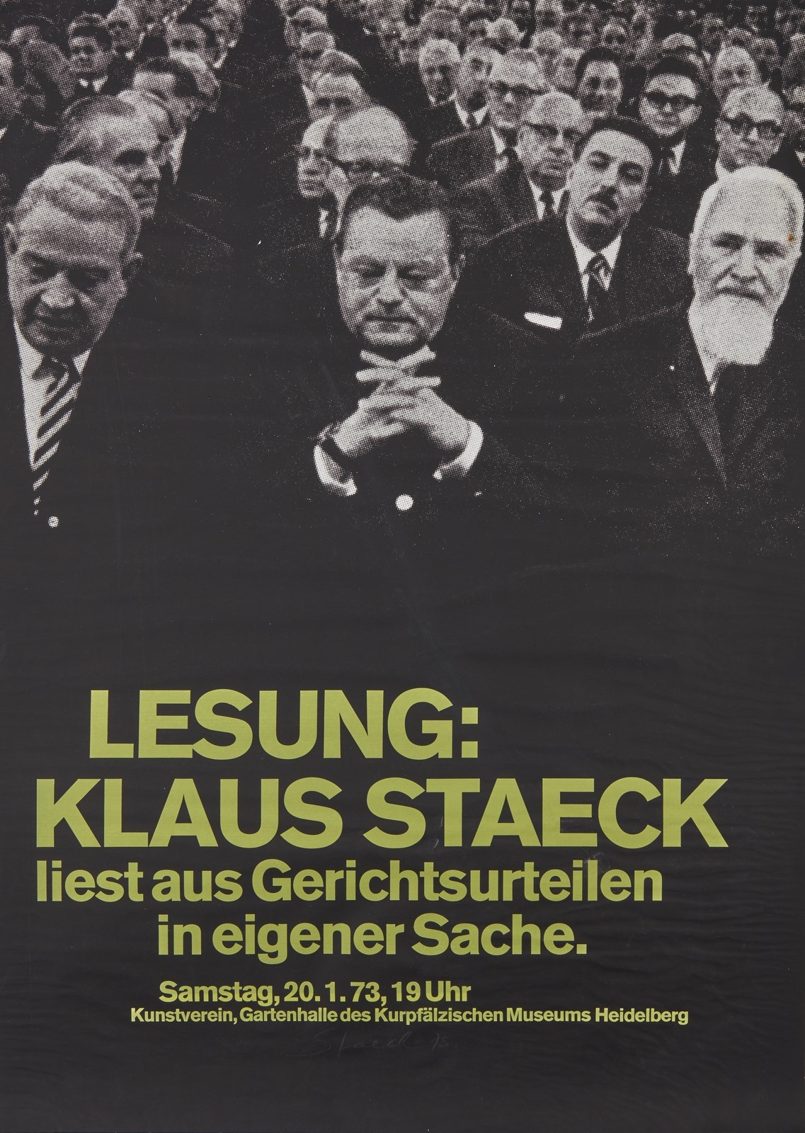 Lesung: KlausStaeck liest aus Gerichtsurteilen in eigener Sache. by Klaus Staeck, 1975