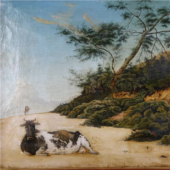 American School, 20th Century | Cow and hummingbirds on sandy beach ...