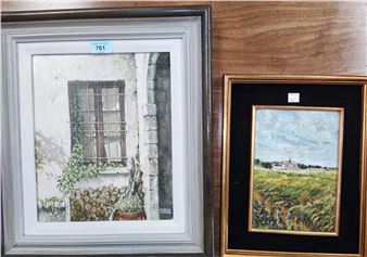 Logs stacked under a window, a landscape - Derrick Jennings