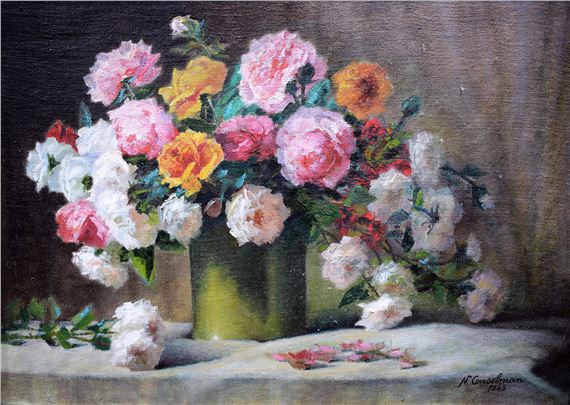 Belgian School, 19th Century | Still life with a bunch of roses (19th ...