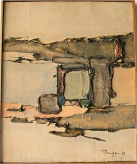 Norbert MANGEN (born in 1933), Luxembourg painter, Large paste in relief: The Moselle, signed lower right and dated 79 - Size: 43 - Norbert Mangen