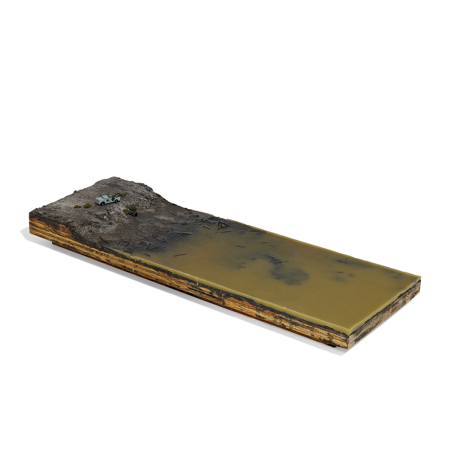 Artwork by Michael Ashkin, Polluted River Open Diorama, Made of resin with mixed media