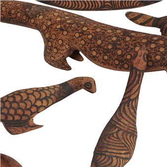 Hand-carved animals and bowls, collection of eight - Johnny Cook